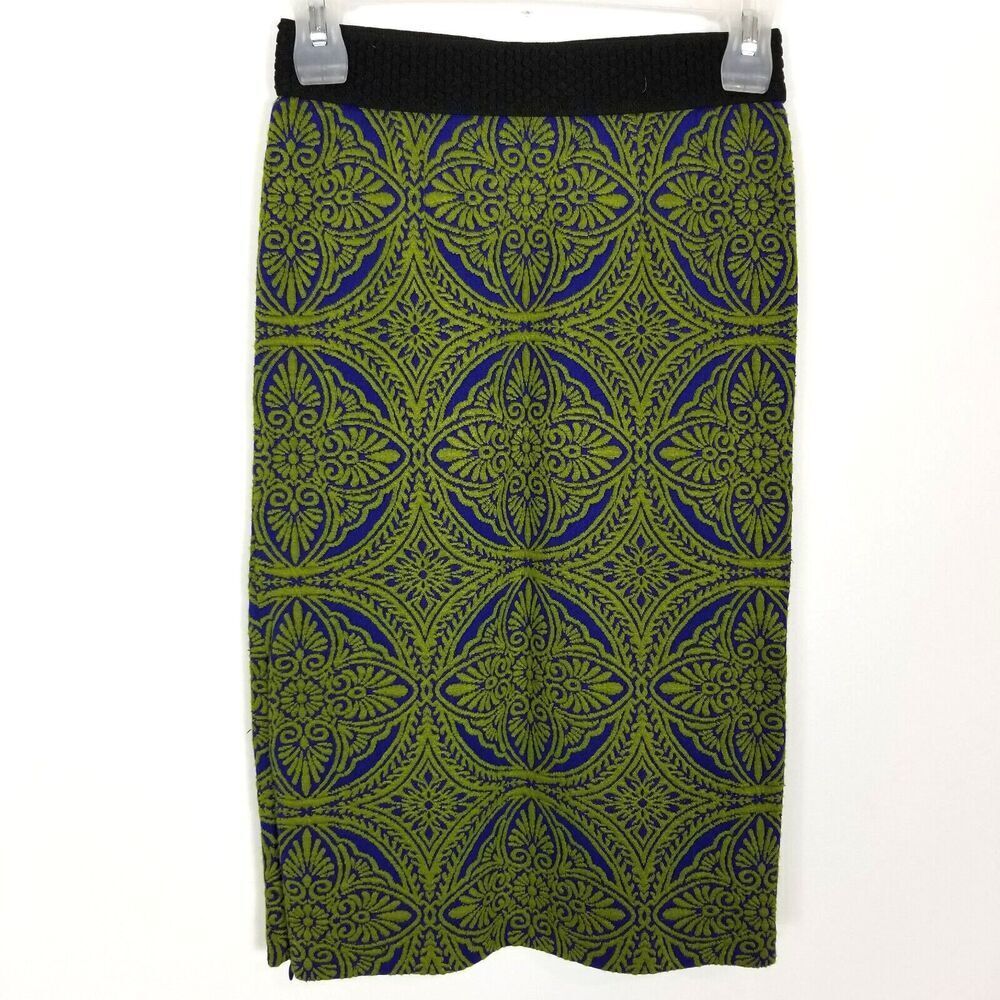 Anthropologie Maeve Women Medallion Knit Pencil Skirt Sz XS Green Blue Pull‎ on